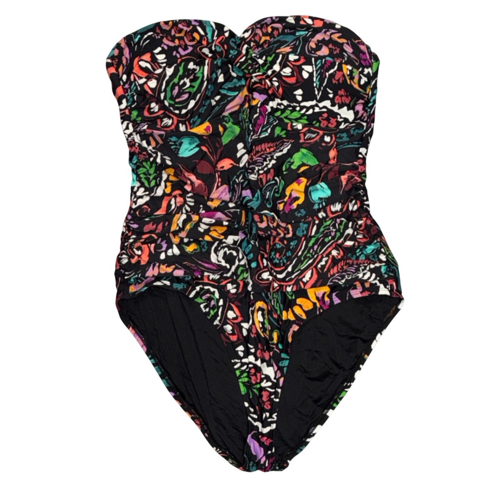 Anne Cole Swimsuit Womens XXL Black Paisley Twist Front Bandeau One Piece